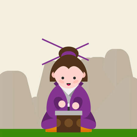 japan traditional costume, kimono character cuteのイラスト素材