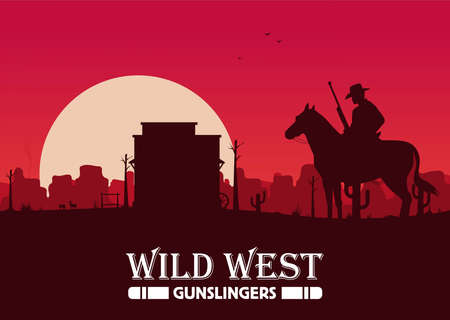 Western desert landscape at sunset vector illustration.のイラスト素材