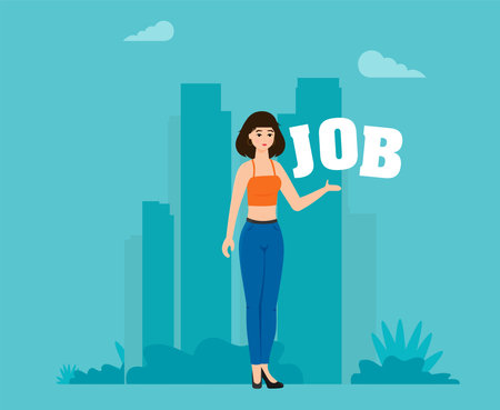 Flat vector illustration, job search, recruitment, workgroup, freelance, web graphic designのイラスト素材