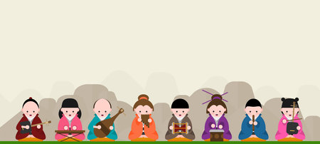 japan traditional costume, kimono character cuteのイラスト素材