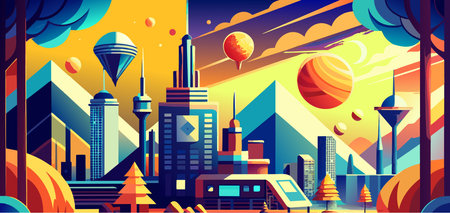 Cityscape background with buildings. Vector colorful designのイラスト素材