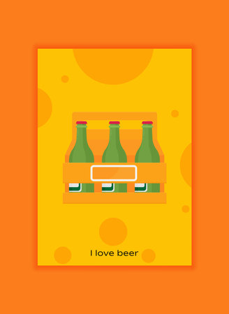 Beer bottles in a row. Flat vector illustration on orange background.のイラスト素材