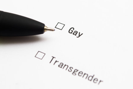 Checkbox Gay. The answer is in the test. Pen on a white sheet of paper.の写真素材