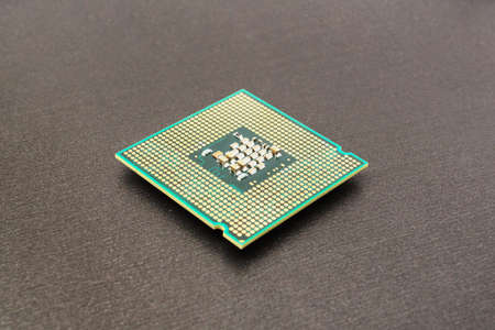 Macro of a computers processor detail. Dark background.の写真素材