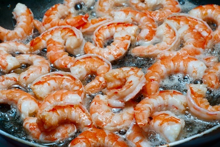 roast shrimp in butter for tomato sauce for pastaの写真素材