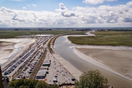 view from the monastery of Mont Saint Michel on the road leading to itのeditorial素材