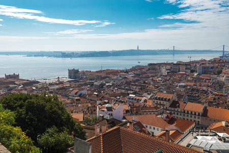 View of Lisbon from the Castle of St. George on a sunny dayの写真素材
