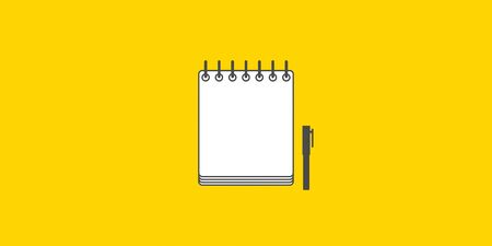 Wide view image of blank spiral note pad and black marker.の写真素材