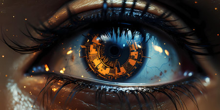 Close up of human eye with iris. 3D rendering.の素材