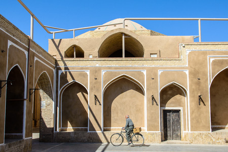 YAZD, IRAN - OCTOBER 22, 2014: ancient theatre facade of Hoseyniyeh for Games during Ashura-timeのeditorial素材