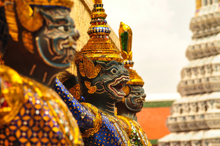 the demon guardian, guarding the buddhist temple in the grand palace, Bangkokのeditorial素材