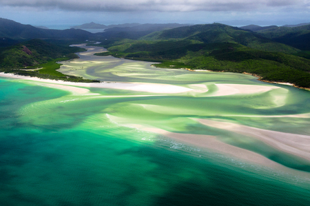 Scenic flight over Whitehaven Beach, Whitsunday Islandsの写真素材