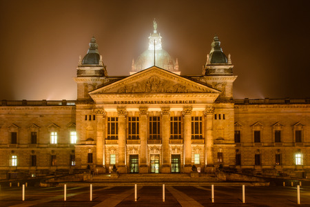 High Court at night, City of Leipzig, Saxony, Germanyのeditorial素材