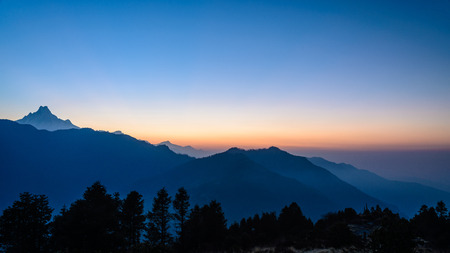 Annapurna mountains at sunrise, View from Poonhill, Nepalの写真素材