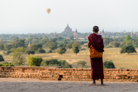 A Monk's view over Bagan, View from Phythada Temple at sunsetの写真素材