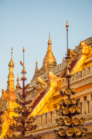 Golden Shwezigon Pagoda before sunset, Baganの写真素材