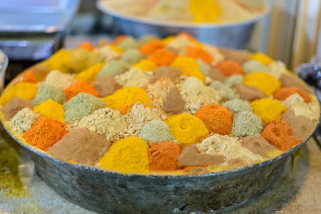 several spices on a food market on the Bazar of Isfahan, Iranの写真素材