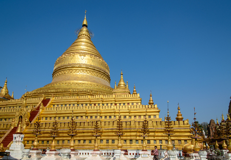 Golden Shwezigon Pagoda in Bagan, Myanmarのeditorial素材