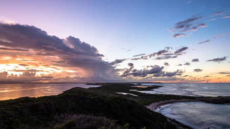 Lookout from Pointe des Chateaux at sunset, Guadeloupeの写真素材