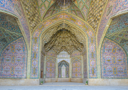 SHIRAZ, IRAN - APRIL 27, 2015: ceiling out of mosaics and ornaments of the Nasir ol Molk Mosqueのeditorial素材