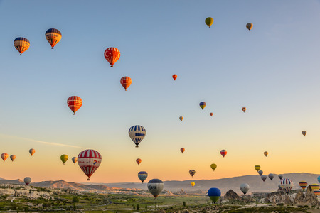 GOREME, TURKEY - MAY 07, 2015: hot air balloons over Cappadociaのeditorial素材