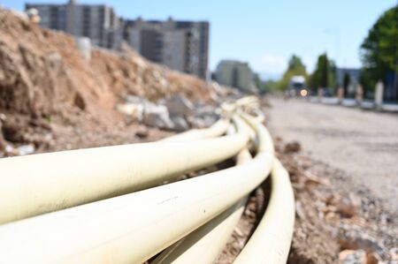 Excavating old telephone cables in my neighborhoodの写真素材