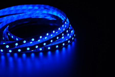 Blue Led stripe on the black backgroundの写真素材