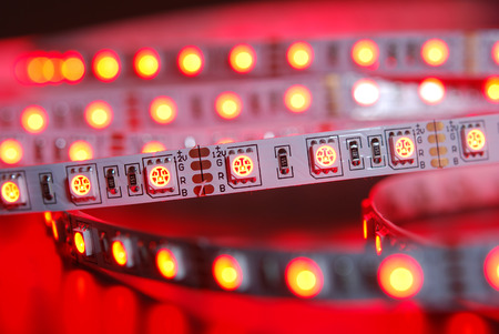 Red led strip on the black background