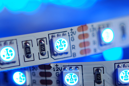 Blue led strip on the black backgroundの写真素材