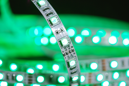 Green led strip on the black backgroundの写真素材