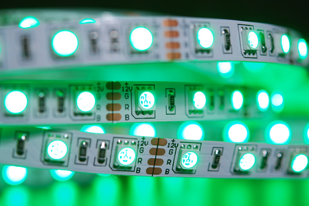 Green led strip on the black backgroundの写真素材