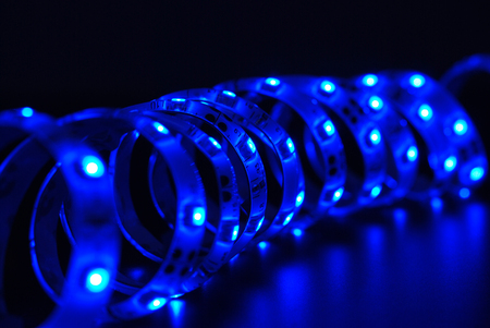 Blue led strip on the black backgroundの写真素材