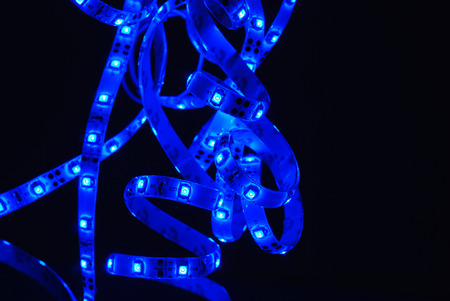 Blue led strip on the black background