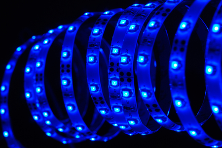 Blue led strip on the black background