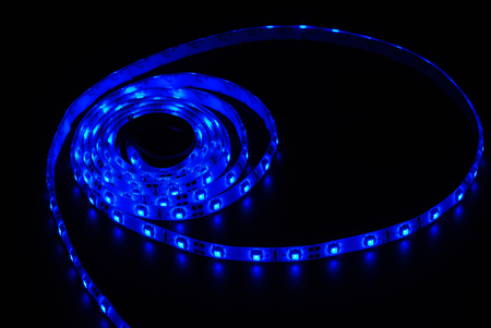Blue led strip on the black backgroundの写真素材
