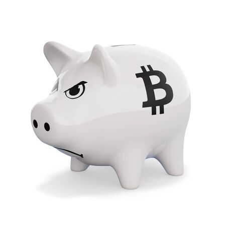 Piggy bank for bitcoin savings is angryの写真素材
