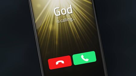 Incoming call from God on a smartphoneの写真素材