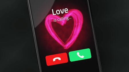 Incoming call from Love on a smartphoneの写真素材