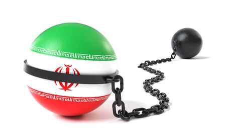 Iran Crisis and Conflict - Iranian Flag Tied to a Restraint Deviceの写真素材