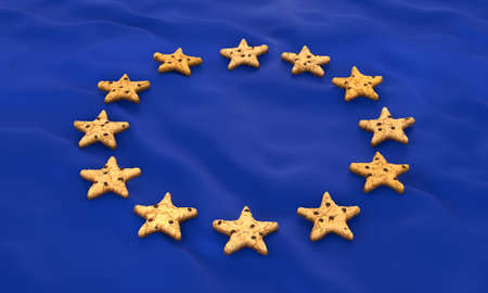 European Union ePrivacy Directive star shaped Cookies on blue background illustrating EU flag