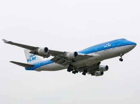 Airplane of KLM Boeing 747-400 in Los Angelesのeditorial素材