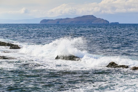 Breaking waves at the waterside promenade of Chania in Crete.の写真素材