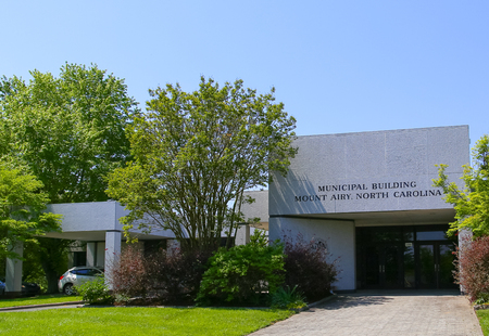 Mount Airy, NC, USA - May 5, 2015: The entrance of the Municipal Building.のeditorial素材