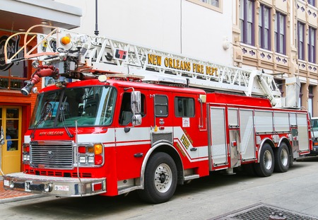 New Orleans, USA - May 14, 2015: Fire Engine of the New Orleans Fire Department on Bourbon Street in...