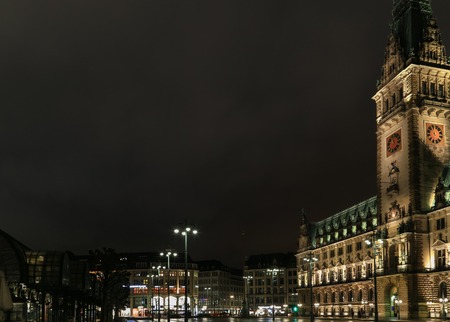 Hamburg, Germany - March 9, 2017 - City Hall and City Hall Square in Downtown at night.のeditorial素材