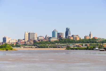 Kansas City, USA - May 21, 2016: A part of Kansas City seen from the opposite side of the Missouri River.のeditorial素材