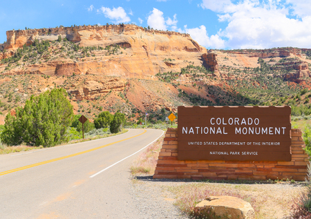 Grand Junction, USA - May 28, 2016: Entrance sign marking that one is entering the Colorado National Monument.のeditorial素材