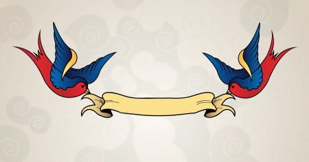 Tattoo style swallows with banner, old schoolのイラスト素材
