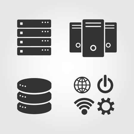 Computer Server icons set, flat designのイラスト素材