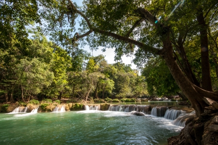 Water fall in spring season located in deep rain forest jungleの写真素材